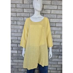 Match Point Linen Tunic Lagenlook Artsy Yellow USA Women’s Oversized